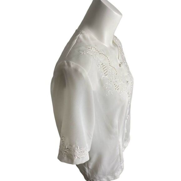 VTG CHRISTIE & JILL White Embroidered Pearls Button Down Victorian 10P 10 Petite - Picture 2 of 8
